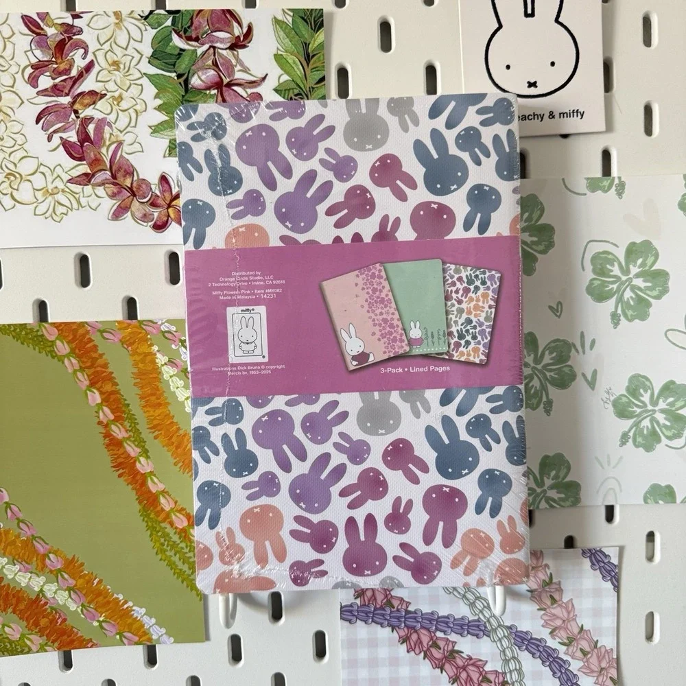 NEW Miffy Pink Sakura Flowers Notebooks Trio 3 Pack Journals 80 Lined Pages Each